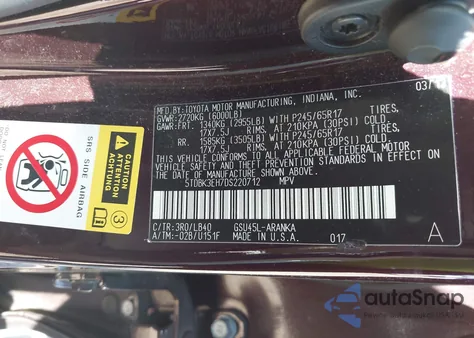 2013 Toyota Highlander Se V6 z USA, uszkodzony, nr VIN 5TDBK3EH7DS220712